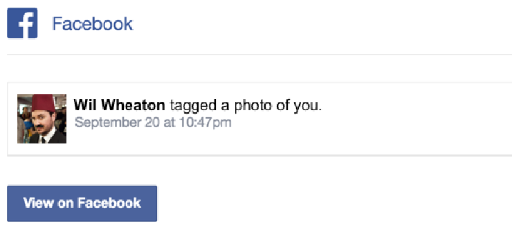 An example email notification from Facebook.