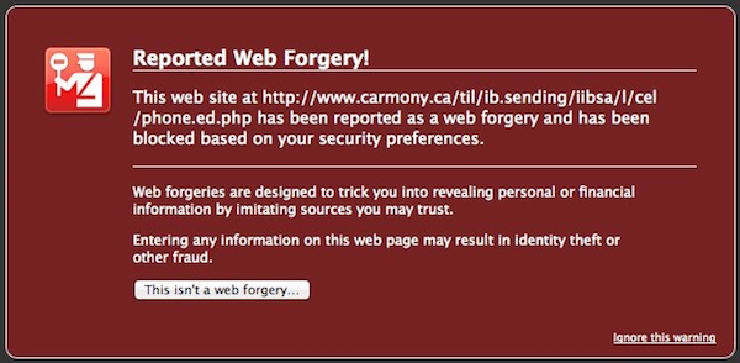 Screenshot of an eye-catching browser warning.