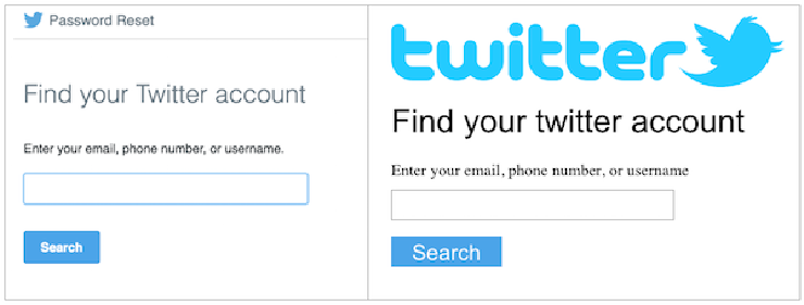 Mockup of two password-reset pages, one that has a polished design and one that does not.