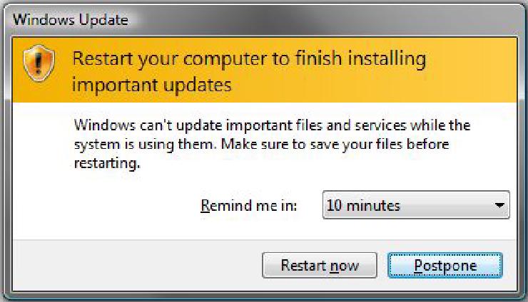 Screenshot of a dialog box prompting the user to install a Windows update.