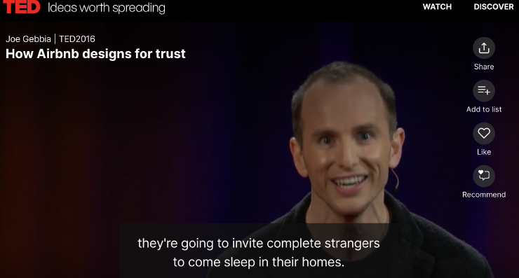 Airbnb talk at TED about design for trust,  2016