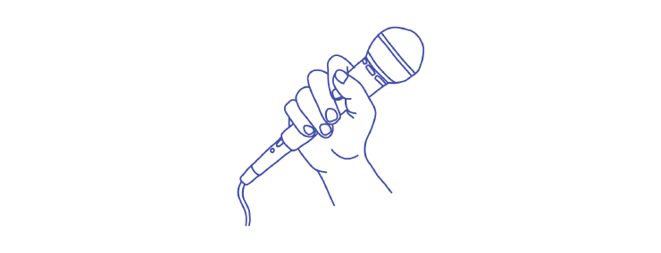 Line drawing of hand holding microphone